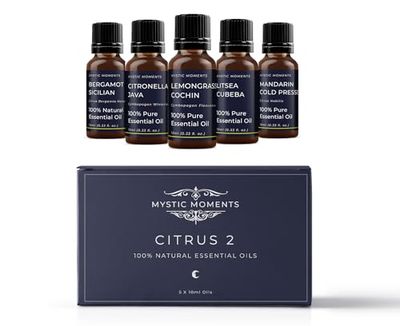 Mystic Moments | Citrus (Pack 2) Essential Oil Gift Starter Pack 5x10ml | Bergamot Sicilian, Citronella Java, Lemongrass Cochin, Litsea Cubeba, Mandarin Cold Pressed | Perfect as a Gift