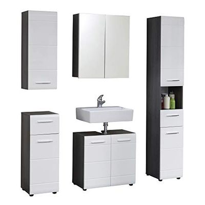 trendteam smart living Line Bad:Ko.Sardegna Rauchsilber Melamin,Fr.Weiß Hochglanz Tiefzieh,Badkombination Arredamenti, Bianco, Taglia unica