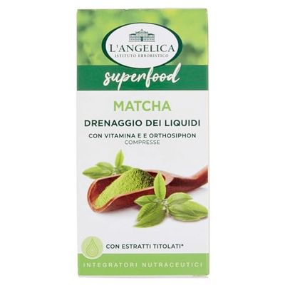 L'Angelica, Matcha, Integratore Drenante, Favorisce il Drenaggio dei Liquidi Corporei, Senza Lattosio, Senza Glutine, Vegan, Formato: 60 Compresse