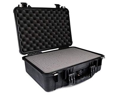 PELI 1500 vattentät skyddsväska, IP67-vatten- och dammtät, 19 liters kapacitet, tillverkad i Tyskland, med anpassningsbar skuminredning, svart