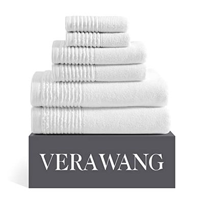 Vera Wang | Kolekcja rzeźbionych plis, zestaw ręczników, 100% bawełna, miękki i luksusowy, super chłonny i średniej wagi, 6 szt., biały