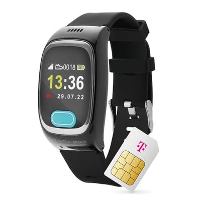 Deutsche Telekom X One Button Phone - 4G LTE noodklok met locatie en telefoonfunctie, noodoproeparmband voor senioren, SOS-noodoproepknop, GPS noodgevallenhorloge - € 50 Amazon tegoedbon na