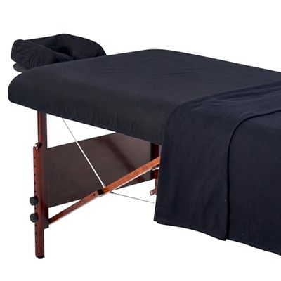 Master Massage Set di 3 rivestimenti in flanella, per lettino da massaggio, in cotone, colore nero