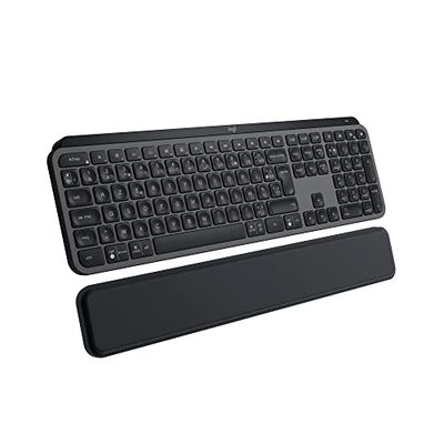 Logitech MX Keys S PLUS Clavier Sans Fil et Repose Poignet, USB C, Silencieux, Plat, Rétroéclairé, Ergonomiques, Programmables, Bluetooth, Windows PC, Linux, Chrome, Mac, AZERTY Français, Gris