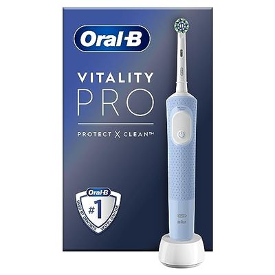 Oral-B Vitality Pro Brosse à Dents Électrique, Bleu, 1 Brossette Nettoyage 2D, Élimine la Plaque Dentaire, 3 Modes de Brossage, Minuteur, Rechargeable