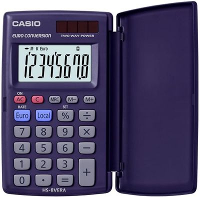 Casio HS-8VERA - Calculadora de Bolsillo con Tapa,10.4 x 6.2 x 1cm, Azul Marino