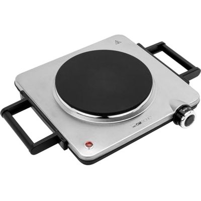 Clatronic® Placa de cocción Individual eléctrica con 1500 vatios, Placa 1 Placa de cocción para Cocina, Oficina o Camping, con regulación de Temperatura Continua - Acero Inoxidable EKP 3788 E