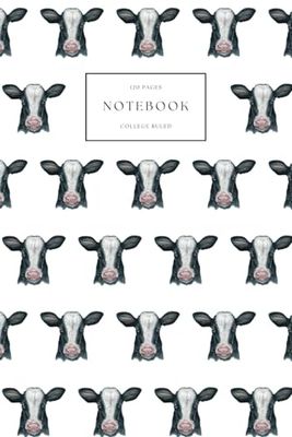 Notebook College Ruled: Holstein Friesian Cow Watercolour Notepad, Lined Cow Journal, 60 Sheets (120 Pages), 6" x 9"