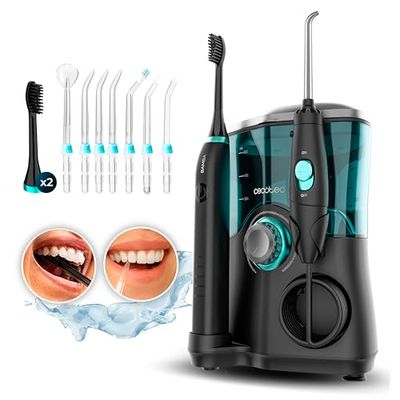 Cecotec Centre de Station Buccale ou Dentaire Bamba ToothCare Jet Clean. 18 W, Irrigateur 600 ml de Capacité, 10 Niveaux de Pression, 7 Embouts et Brosse à Dents Électrique avec 5 Modes