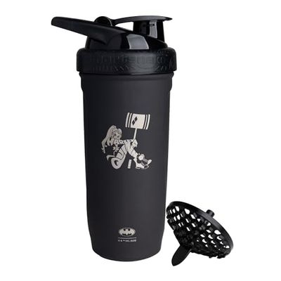 Smartshake Reforce Harley Quinn Shaker Butelka 900 ml DC Comics ze stali nierdzewnej Szczelna butelka na wodę, prezenty dla kobiet, czarna