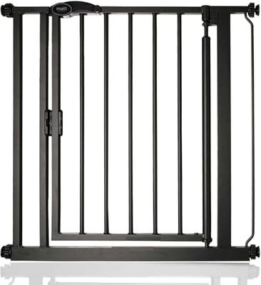 Safetots Porta de segurança automática com fecho automático, 75 cm - 82 cm, preta mate, porta de bebé com fecho automático, barreira de segurança para crianças pequenas, instalação fácil