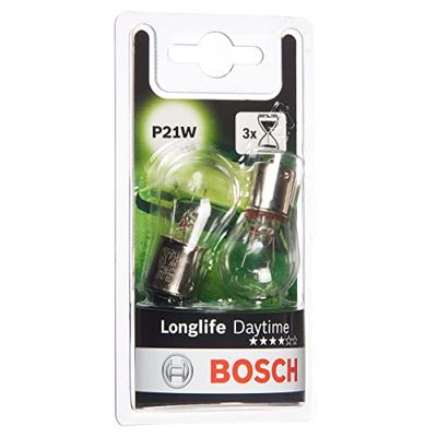 Bosch P21W Longlife Daytime lampadine Alogena auto, 12 V 21 W BA15s, x2 argento