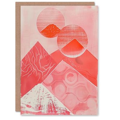 Artery8 Greeting Card Coral Pink Mountain Range Abstract Geometric Blank For Him Or Her Art Birthday Card