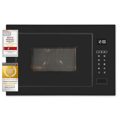 Exquisit EMW25-G-020 czarna | kuchenka mikrofalowa do zabudowy 60 cm | funkcja grillowania | dotykowy | timer | szybki start