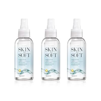 Avon Skin So Soft Dry Oil Spray 150ml Trio, Locks in Moisture, Formulated with Jojoba Oil and Vitamin E, Quick Dry Formula, Cruelty Free