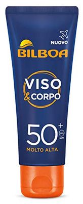 Bilboa Viso&Corpo Crema Viso e Corpo con Protezione SPF 50+, Travel Size per una Protezione Solare Avanzata , Contrasta i Segni dell'Invecchiamento, Formato da Viaggio da 75 ml