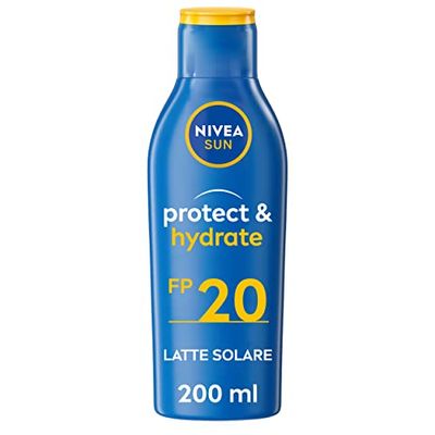 NIVEA SUN Crema Solare Protect & Hydrate FP20 in flacone da 200 ml,Crema solare che idrata per 48h, Crema solare idratante corpo con formula biodegradabile