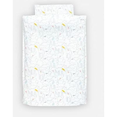 Housse de couette blanche motifs dinosaure, girafe et rhinocéros 100 x 140 cm - Noukie's