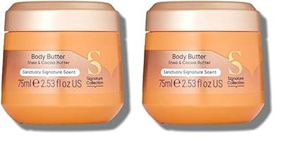 Sanctuary Spa Body Butter, Cream Moisturiser with Shea Butter, Vegan and Cruelty Free, 75ml (Pack of 2)