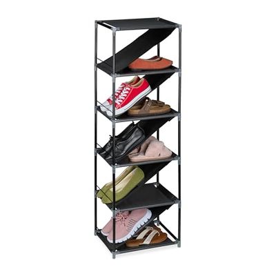 Relaxdays Zapatero, 11 Pares, Organizador Zapatos Estrecho, Baldas Rectas e Inclinadas, 121 x 38 x 30 cm, Gris/Negro, Tela no Tejida, Acero, Plástico, 121x38x30 cm
