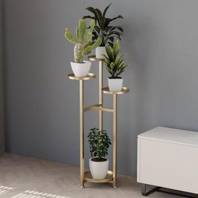 Zstar Metalen plantenstandaard, bloempotstandaard, meerdere verdiepingen, plantenrek, bloemenrek, plantentrap voor kamerhoek, woonkamer, balkon, terras, binnenplaats, goud, 100 cm