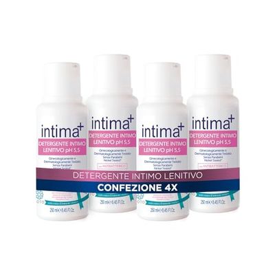 Intima+ | Detergente Intimo Lenitivo Ph 5.5 con Antibatterico, a Base di Camomilla, 4 x 250ml