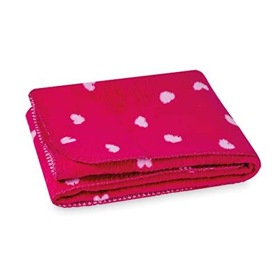 Julius Zöllner Plaid en Coton Jacquard | Taille 75 x 100 cm | Fabriqué en Allemagne | 100% Coton | Oeko-Tex Standard 100 | Petits cœurs Roses