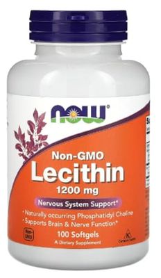 Now Foods - Lecithin 1200mg (Non-OGM) | Soutien pour la santé du cerveau et du foie - 100 capsules molles