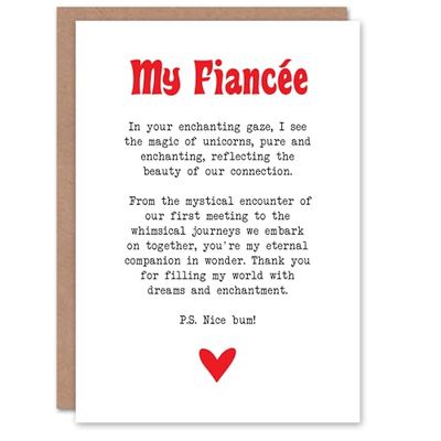 Artery8 Greeting Card Love Poem Unicorn Magic Fiancée Romantic Poetry For Her Woman Valentine's Day Card