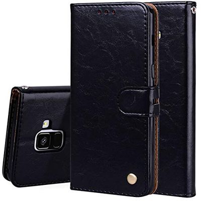 Carcasa de telefono for Galaxy A8 (2018) Business Style Oil Wax Texture Horizontal Flip Funda de Cuero con Soporte y Ranuras for Tarjetas y Billetera (Negro) (Color : Negro)