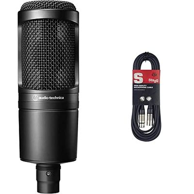 Audio-Technica At2020 Microfono Cardioide A Condensatore Per Voce Fuori Campo, Podcasting, Streaming E Registrazione. & Stagg Cavo Di Alta Qualita Xlrf A Xlrm Plug Microphone, 6 M, Nero