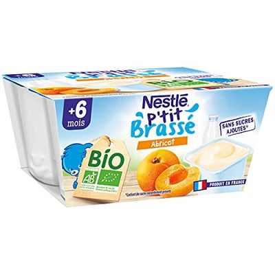 Nestlé Bébé - P'Tit Brassé Bio - Abricot - Laitage dès 6 Mois - 4X90g
