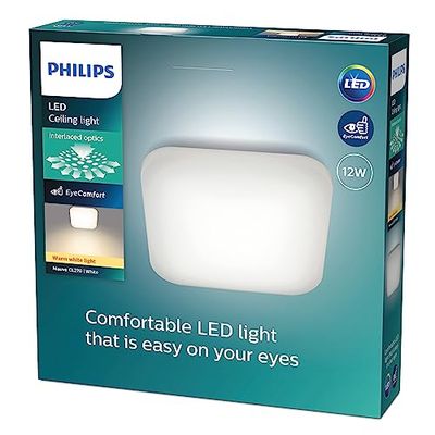 Philips Mauve, Plafonnier LED 24W, Carré, Blanc Chaud 2700K, Blanc