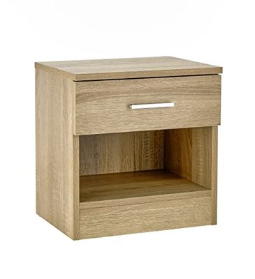 Baroni Home Mesilla de Noche en melamina con cajón y Compartimento, Mueble Multiusos para Dormitorio, Habitación Infantil o Baño, mesita Baja para salón, Roble, 37x30x39 cm