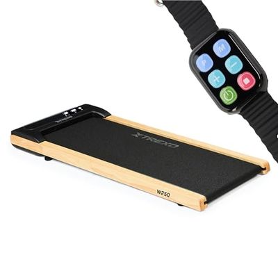 TREXO Tapis roulant elettrico W250 in nero/marrone fitness tapis roulant con potente motore fino a 6 km/h, deambulatore telecomandato compatto pieghevole con monitor LED