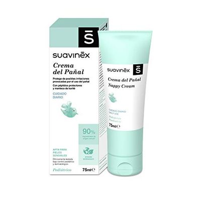 Suavinex, Krem do wymiany dla niemowląt, 75 ml, Odpowiedni dla skóry wrażliwej, 90% składników pochodzenia naturalnego, kremowy krem do wymiany, chroni przed podrażnieniami