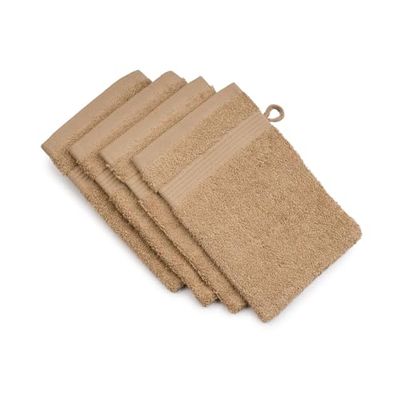 Gözze - New York Gant de Toilette, Lot de 4, Doux et absorbant, 100% Coton, 17 x 24 cm - Marron