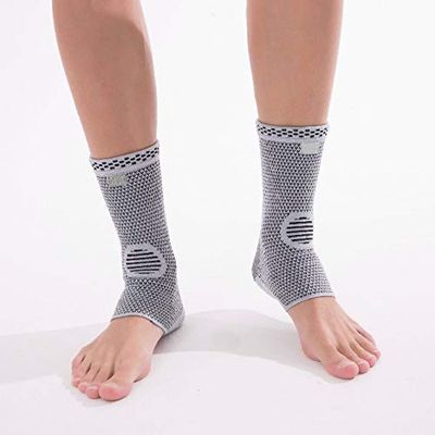 Amsahr Nylon Spandex Knitted Seamless Elastic Compression Ankle Support Brace Breathable Foot Sleeve Ankle Support - Medium (Pair)