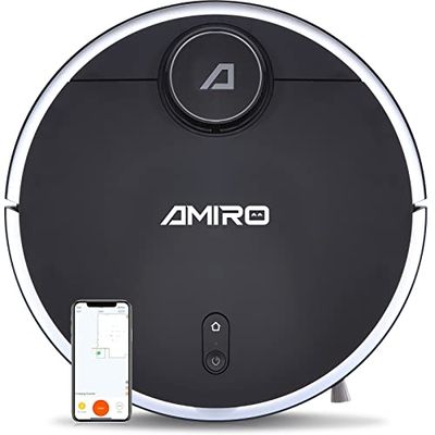 AMIRO R5 Sug och torkrobot, LiDar-teknik, med rumskarta i realtid, robotdammsugare djurhår, 2 200 Pa sugkraft, torkfunktion och intelligent navigering, perfekt för hårda golv (svart)