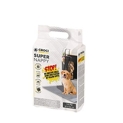 Croci Super Nappy, Tapis Ultra Absorbant au Charbon Actif, Anti Odeur, Anti Tâches, Lot de 14, Format 57 x 54