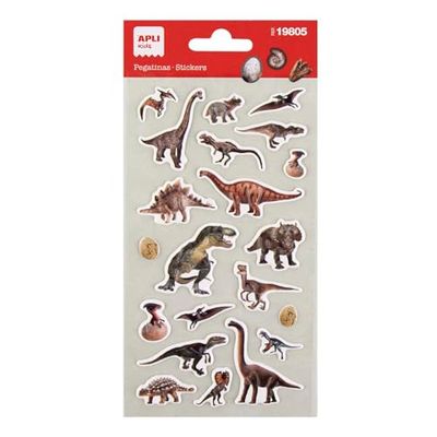 APLI Kids 19805 - Pegatinas Dinosaurios realistas, 1hoja con 21 stickers con relieve, Ideales para Scrapbooking, decoración o DIY
