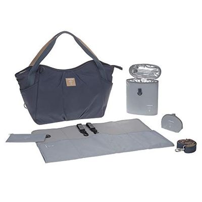LÄSSIG Torba do przewijania dla niemowląt, bliźniaczki, torba na pieluchy, torba na pieluchę, plecak do przewijania wraz z akcesoriami do przewijania/Green Label Twin Bag Triangle Navy