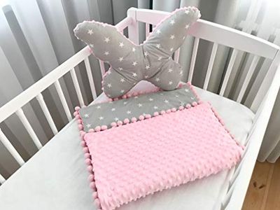 Babydeken knuffeldeken kruipdeken 100% katoen en pluche minky (50x75cm) + groot vlinderkussen