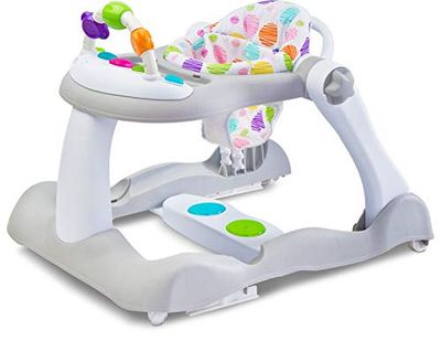CARETERO - Leerhulpmiddel voor Baby's - Babywalker Bounce - van af 6 Maanden met Leerbord - Speelcentrum Loopstoel Loophulpmiddel - Grijs