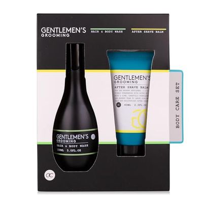 Accentra GENTLEMEN'S GROOMING Coffret cadeau comprenant 150 ml de shampoing pour cheveux et corps, 60 ml de baume après-rasage, parfum menthe fraîche et citron vert – Noir/blanc/menthe