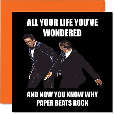 Funny Birthday Cards for Men Women - Paper Beats Rock - Rude Birthday Cards for Mum Dad Brother Sister Son Daughter Nan Grandad, 145mm x 145mm Greeting Cards, Joke Humour 30th 40th 50th Bday Cards