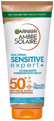 Garnier Ambre Solaire Sensitive Expert+ Sun Protection Milk with SPF 50+, Very Light and Residue-Free Sun Cream for Light and Sensitive Skin, 1 x 175 ml