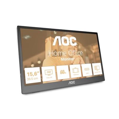 AOC 16T3EA - Monitor portatile da 16 pollici 1920x1080, porta USB-C, supporto multi-angolo nero-grigio, DP alt, USB C FHD
