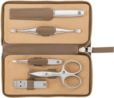 ZWILLING Twinox Kalfsleer Manicure 5-Delig Set met Ritssluiting, Taupe