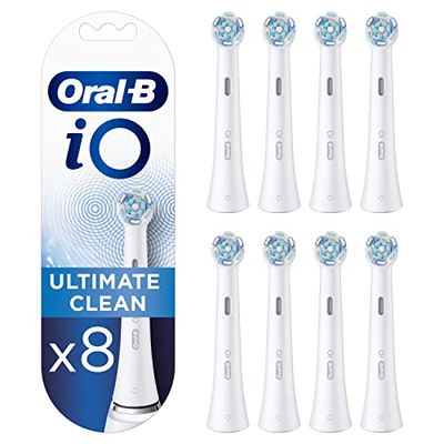 Oral-B iO Ultimate Clean Testine Spazzolino Elettrico, Confezione da 8 Testine di Ricambio Bianche, Rimuove il 100% della Placca, Progettate per il tuo Oral-B iO, Adatto alla Buca delle Lettere